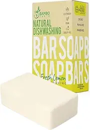 BAMBOEARTH Natural Non-Toxic Dish Washing Block Soap - Dyes And Fragrance Free - Vegan Cruelty-Free Eco-Friendly And Zero Waste Dishwashing Handmade Solid Bar Soaps Detergent & Biodegradable Packaging (Fresh Lemon Pack Of 1)