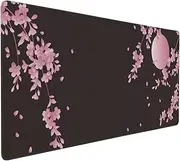 Sakura Cherry Blossom Extended Gaming Mouse Pad Non-Slip Rubber Base Pink Large Mousepad 35.4×15.7in with Stitched Edge Waterproof Flower Keyboard Pads Black Desk Laptop Mats for Work/Game/Office