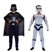 在飛比找Yahoo!奇摩拍賣優惠-萬圣節星球大戰服裝兒童cosplay黑白武士連體服黑白兵肌肉