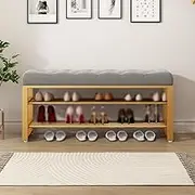 Shoe Changing Stool with 2-Layer Shoe Rack, Seatable Tail Bench, Height 48CM,Gray,60cm