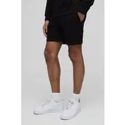 Mens Black 260GSM Loopback Basic Slim Fit Short Length Shorts