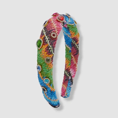 $36 Bari Lynn Kid's Girl's Blue Raffia Jewel-Embellished Headband