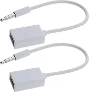 EMSea 2 Pcs AUX to USB Adapter 1/8 inch/3.5mm Male Aux Audio Jack Plug to USB 2.0 Female Converter Lead Cable White for Car Aux Port Mp3