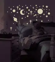 GLOW in DARK STARS MOONS PLANETS wall stickers 258 decals Saturn Earth