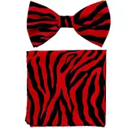 New men's pre-tied bowtie & hankie set zebra polyester wedding party red
