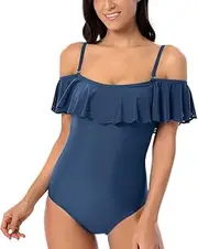 Women One Piece Swimsuit, Morbuy Ruffled Adorned Halter Bikini Tummy Control Sexy Backless Low Cut Cups Bathing Suits Swimwear, Summer Solid Color Polyester Plus Size Swimsuits