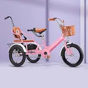 Toddler Tricycle with Rear Parent Handle,Height Adjustable Saddle and Handlebar,Indoor Outdoor Cruiser Tricycle,Kids trikes with Pneumatic tire Spoke Wheel,Tandem trikes with Rear seat