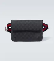 [Gucci] Gucci Web Stripe GG Canvas leather-trimmed belt bag