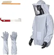 Staright Beekeeping Suit Bee Jacket Beekeeping Protective Sleeves Beehive J Hook Hive Tool Bee Hive Brush for Beekeeper Supplies Hive Tool Set