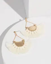 White Macrame Tassel Textured Earrings