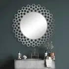 Luxury Round Mirror 91cm Brushed Silver Frame Stylish Entry Hallway Home Décor