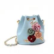 Stylish Pu Leather Flower Pattern Shoulder Crossbody Bags Blue