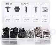 SustVita Car Retainer Clips, 60Pcs Engine Undertray Cover Clips Bottom Metal Screw Bolt Kit, Includes 5 Types of Fixing Clips for Vehicle Underbody Bucklers