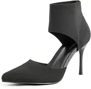 [SICARE] Sexy Black Heels Pumps for Women 3.7 Inches Closed Toe Stiletto Heel Knit Sandals Pointed Toe Stretchy Sock-Like Elastic Sandal Booties for Summer Slip On Comfortable Women Dress Shoes
