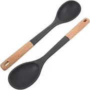 ASAKKURA Large Silicone Pasta Spoon for Cooking Wooden Handle Skillet Rice Cooker Cookware Nonstick Safe for Cooking Utensils Set