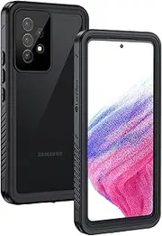 [Lanhiem] Samsung A53 5G Case, IP68 Waterproof Dustproof Shockproof Case with Built-in Screen Protector, Full Body Heavy Duty Protective Cover for Samsung Galaxy A53, Black/Clear