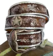 3D Western Mens Belt Leather Copper Round Star Concho Tan 8965