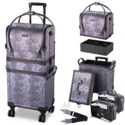 Byootique Purple Makeup Train Case Lockable Rolling Cosmetic Trolley Storage Box