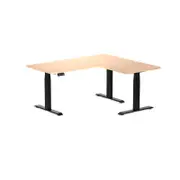 Desky L-Shape Sit to Stand Curly Birch Melamine Desk 1600x1400mm Matte Black Height Adjustable Leg