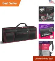 Waterproof Durable 61 Key Keyboard Gig Bag Case - Portable - Padded - Black+Red