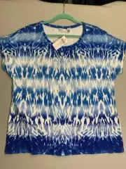 Chico's Zenergy Top Womans Sz 3 (Large) Blue Penelope All Over Print Bedazzled