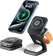 3 in 1 Wireless Charger,Magnetic Foldable Fast Wireless Charger Station Compatible with iPhone 15/14/13/12/Pro/Plus/Pro Max,5W for Apple Watch 9/8/7/6/5/4/3/2/SE/Ultra 2, AirPods 3/2/Pro (Black)