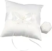 Kopida Wedding Ring Pillow and Velvet Ring Box, Decor Bridal Wedding Ivory Ring Bearer Pillow Hexagon Vintage Double Jewelry Ring Gift Box