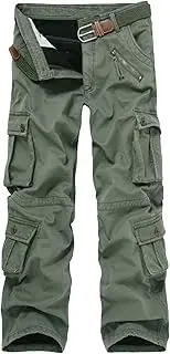 [Maiyifu-GJ] Men's Fleece Lined Cargo Pants Winter Thicken Outdoor Combat Trousers Relaxed Fit Multi Pocket Tactical Pant