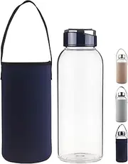 SHOW INGENUITY 48oz Borosilicate Glass Water Bottle BPA Free Reusable Glass Drinking Bottle with Neoprene and Stainless Steel Lid