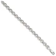 Sterling Silver 9.5mm Semi-solid Rolo Chain Bracelet