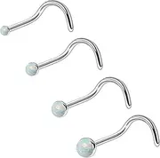 [Ruifan] ASTM F136 Titanium Nose Rings 18G 20G 22G Jeweled White Opal Nose Studs Ring Screw L-Shaped Bone Hypoallergenic Body Piercing Jewelry for Women 1.5mm 2mm 2.5mm 3mm 4PCS