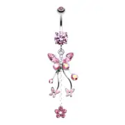 Belly Button Ring Navel gem and a crystal Butterfly flower dangling