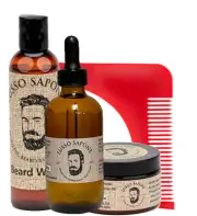 Grooming Kit. 4 oz Beard Oil, 4 oz Beard Balm, 4 oz Beard Wash and Shaping Comb