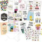 Birthday Cards Assortment, Cards with Envelopes and Stickers, Best Birthday Card for Husband Wife Mother Father Kids (20 x 15cm-18Pcs, Cartoon)