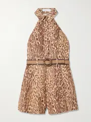 [Zimmermann] Zimmermann - Cascadian Belted Pleated Leopard-print Linen Playsuit - Leopard print - 2 2 Animal print