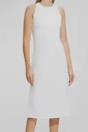 $375 Theory Women's White Cross-Back Sleeveless Midi Sheath Dress Size 00