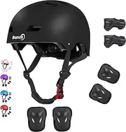 Banzk Kids Bike Helmet with Knee Pads Elbow Pads Wrist Guards for Age 3-14+ Youth/Teens,Ventilation Multi-Sport Scooter Roller Skate Rollerblading Skateboarding Climbing Cycling