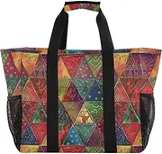 [sanluoli] Bag For Trunk Collapsable Beach Bags Sandproof Canvas Laundry Bag Travel, Colorful Patchwork Triangles Unique Design, 1 size