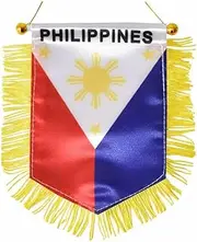 Philippines Hanging Flag with Suction Cup Double Sided Mini 4x6 Inch Filipino Banner Decorations for Car Home Wall Door Window