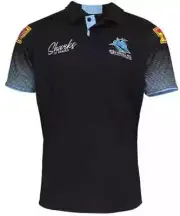 Cronulla Sharks NRL Mens Black Media Polo Shirt Sizes S-7XL