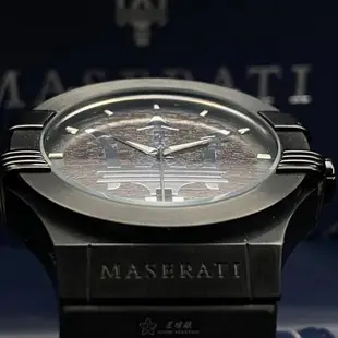 MASERATI手錶, 男女通用錶 42mm 黑六角形精鋼錶殼 深咖啡木紋, 大三叉錶面款 R8851108026