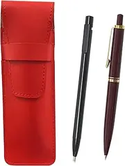 2 Pack Slim Cowhide Leather Pencil Case Red Extra Fine Retractable Eraser Black and Euro Style Brass Parts Retractable Mechanical Pencil Set Red ASRER15B-NXS-R-2