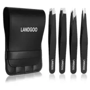 LANDGOO Tweezers Set Professional Stainless Steel Tweezers for Eyebrows