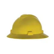 MSA Safety Works Full Brim Ratchet Hard Hat with V-Gard, Yellow