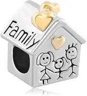 [ZakiaHo] Family House Sweet Home Charms for Charms Bracelet Heart Love Together Charm Bead Compatible with Pandora Charms Bracelets, Copper, No Gemstone