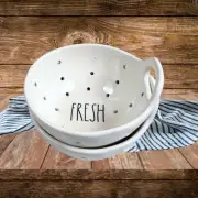 Rae Dunn ~ "FRESH" Mini Colander White Ceramic Farmhouse Kitchen New Set Of 2