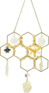Wasise Bee Garden Decor - Bumble Bee Gifts, Yellow Crystal Suncatcher, Light Catchers for Windows, Stained Glass Garden Decor, Honeycomb Decorations for Home, Decorative Pendants Gift Ideas