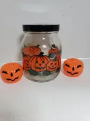 Vintage Halloween Jack O'Lantern Pumpkin Patch Glass Jar W/Lid.