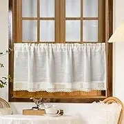 Rustic Linen Curtain Valance for Kitchen 20 Inches Long Lace Curtains for Small Window Farmhouse Short Curtains for Coffee Decor Rod Pocket Beige Curtain Tiers for Bathroom(59" W x 31" L (Pack of 1))
