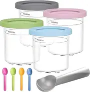Containers Replacement for Ninja Creami Pints and Lids - 4 Pack 16oz Cup，Ice Cream Containers,Compatible with NC301 NC300 NC299AMZ Series Ice Cream Maker，BPA Free ，Leak Proof（with 5 Spoon）